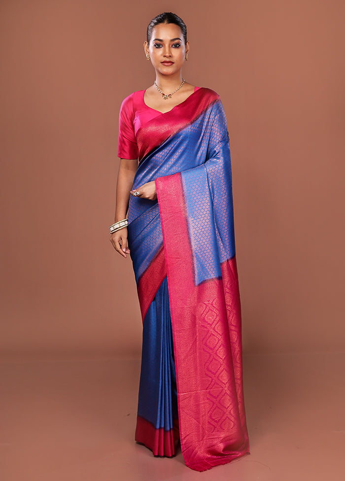 Blue Dupion Silk Saree With Blouse Piece