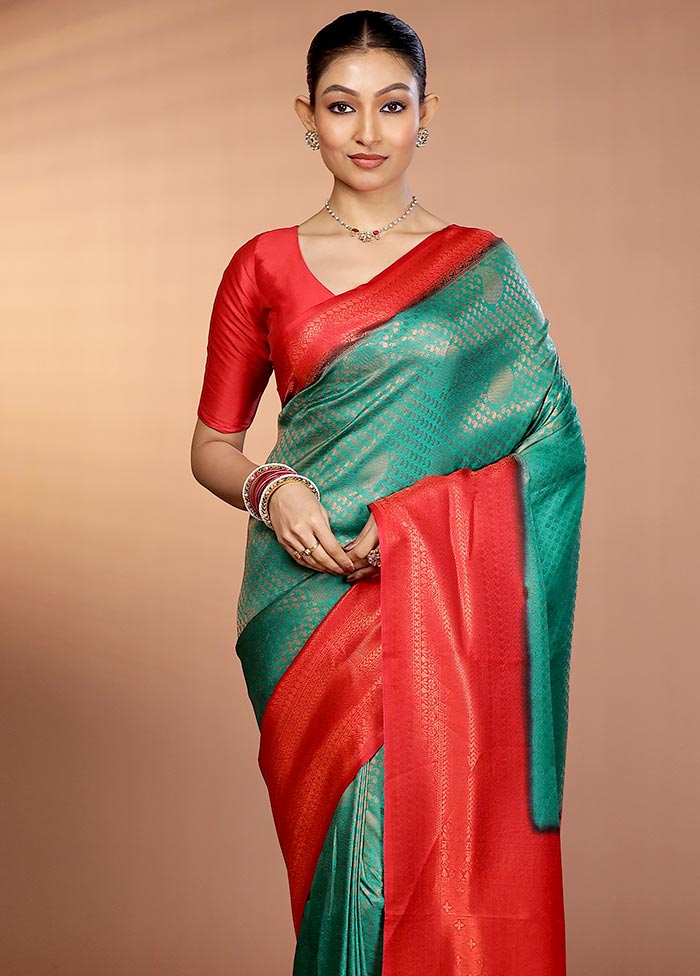 Green Dupion Silk Saree With Blouse Piece
