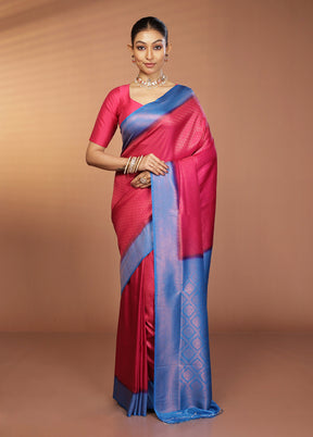 Pink Dupion Silk Saree With Blouse Piece