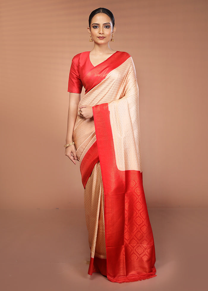 Cream Dupion Silk Saree With Blouse Piece