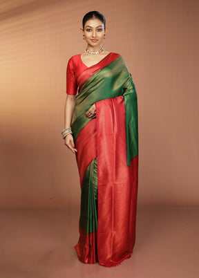 Green Dupion Silk Saree With Blouse Piece