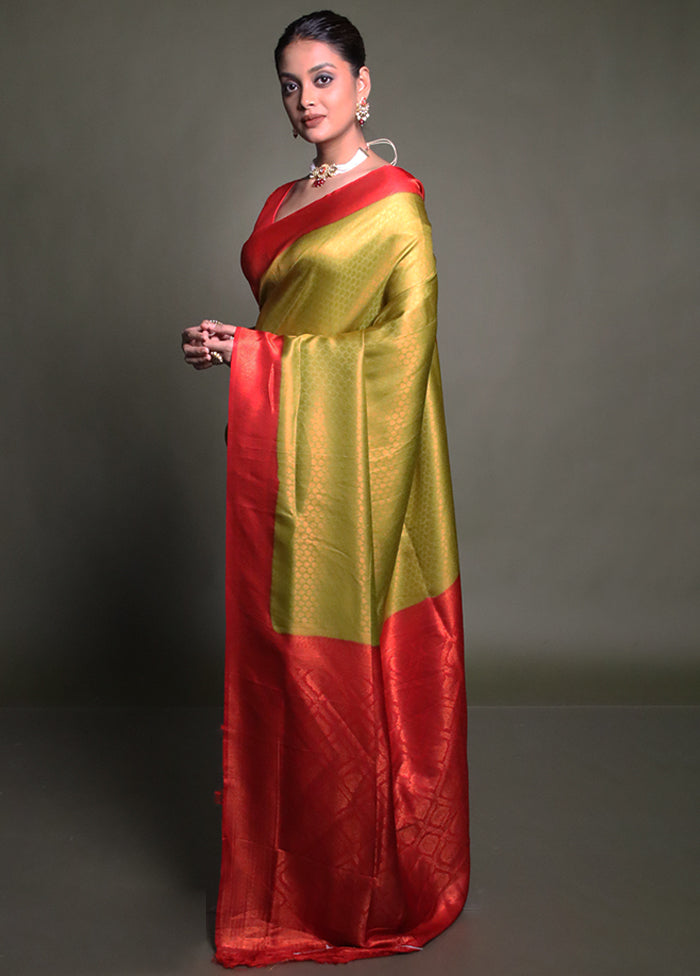 Green Dupion Silk Saree With Blouse Piece