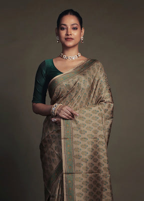 Cream Printed Pure Silk Saree Without Blouse Piece