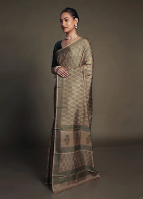 Cream Printed Pure Silk Saree Without Blouse Piece