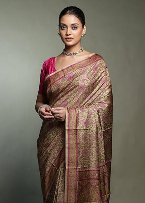 Cream Printed Pure Silk Saree Without Blouse Piece