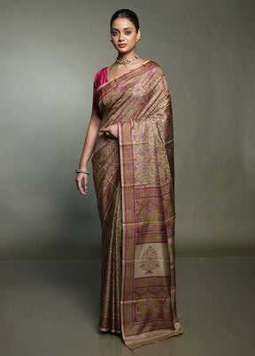 Cream Printed Pure Silk Saree Without Blouse Piece
