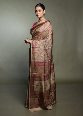 Cream Printed Pure Silk Saree Without Blouse Piece