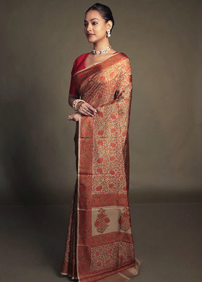 Cream Printed Pure Silk Saree Without Blouse Piece