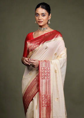 Cream Dupion Silk Saree With Blouse Piece