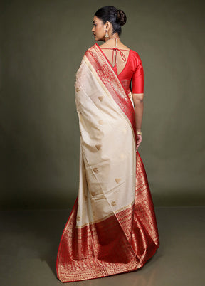 Cream Dupion Silk Saree With Blouse Piece