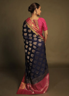 Blue Dupion Silk Saree With Blouse Piece