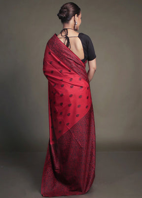 Red Dupion Silk Saree With Blouse Piece