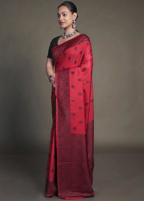 Red Dupion Silk Saree With Blouse Piece