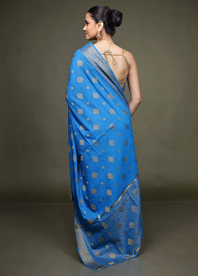 Blue Dupion Silk Saree With Blouse Piece