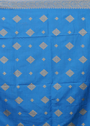 Blue Dupion Silk Saree With Blouse Piece