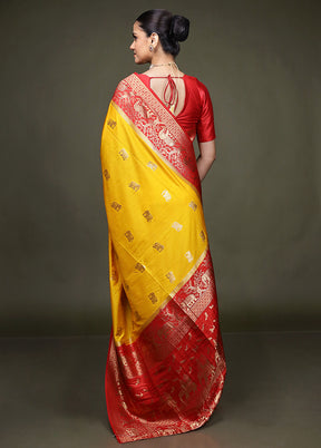Yellow Dupion Silk Saree With Blouse Piece