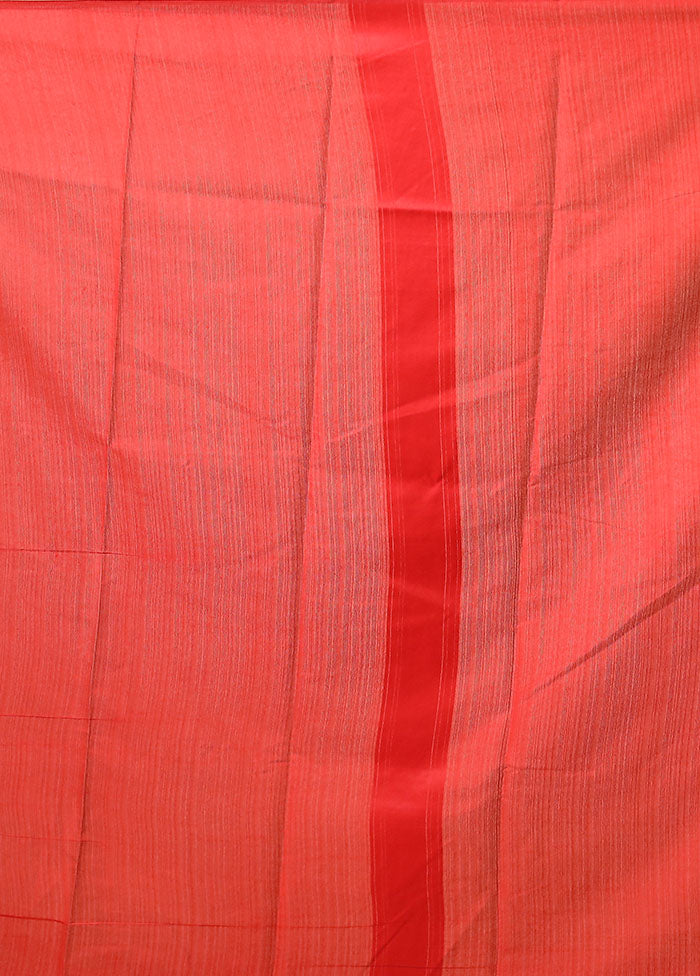 Red Dupion Silk Saree With Blouse Piece