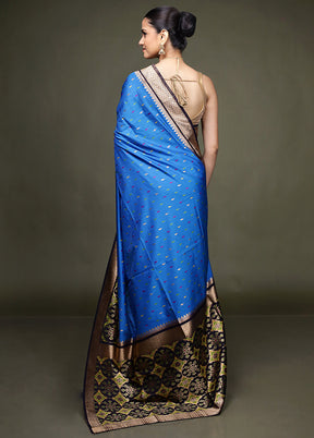 Blue Dupion Silk Saree With Blouse Piece