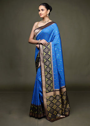 Blue Dupion Silk Saree With Blouse Piece