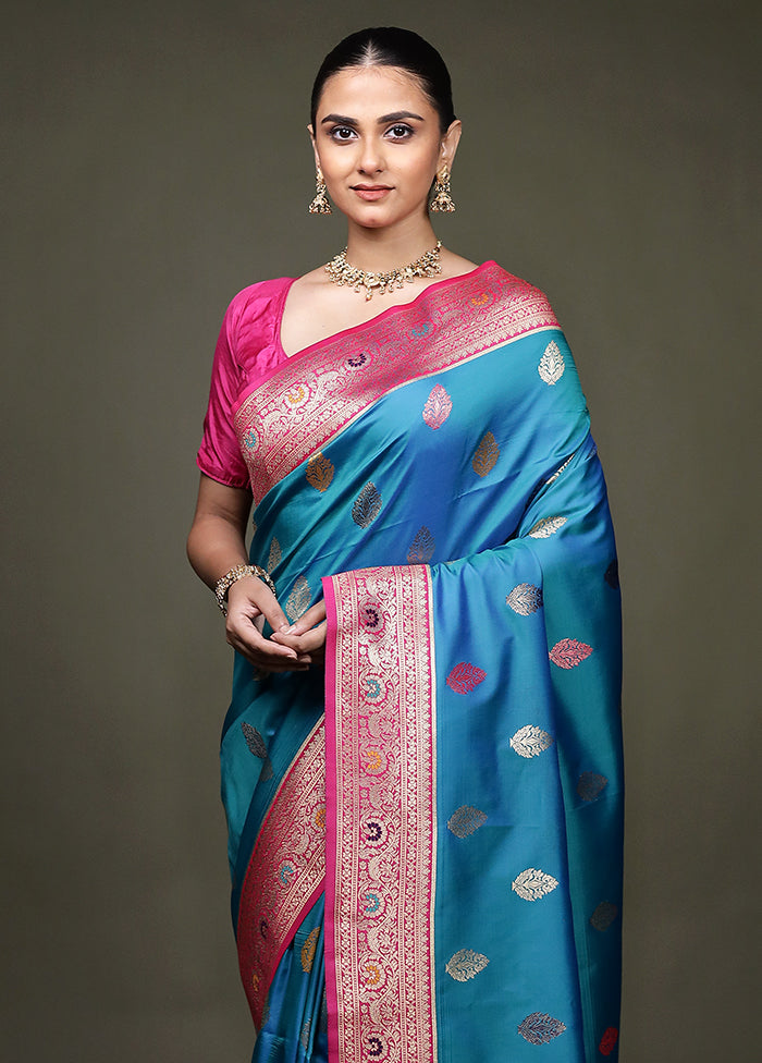 Blue Dupion Silk Saree With Blouse Piece