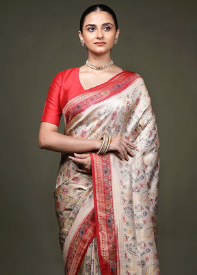 Cream Dupion Silk Saree With Blouse Piece