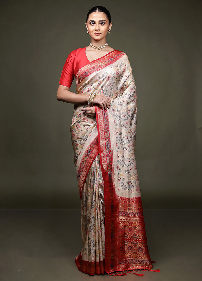 Cream Dupion Silk Saree With Blouse Piece