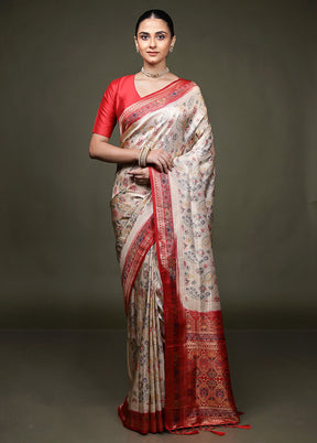 Cream Dupion Silk Saree With Blouse Piece