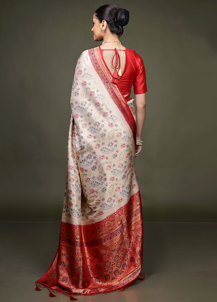 Cream Dupion Silk Saree With Blouse Piece