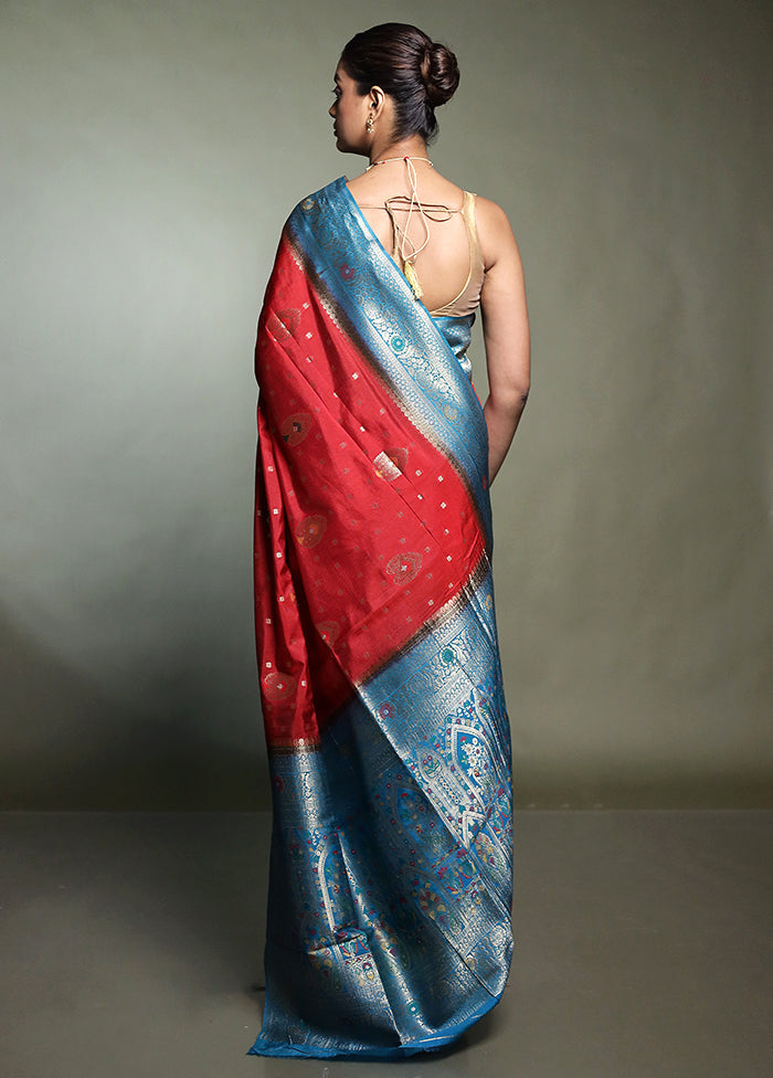 Red Dupion Silk Saree With Blouse Piece