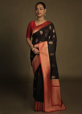 Black Dupion Silk Saree With Blouse Piece
