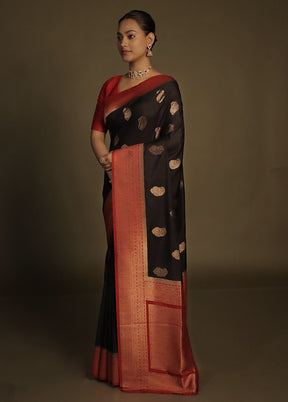 Black Dupion Silk Saree With Blouse Piece