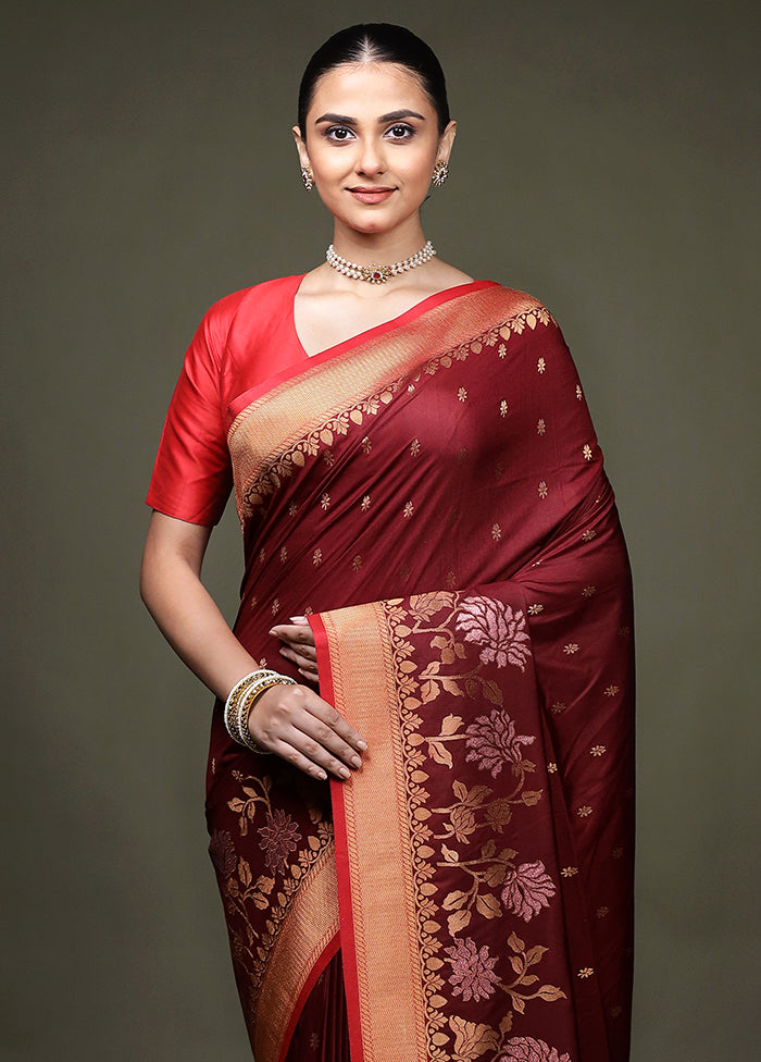 Maroon Dupion Silk Saree With Blouse Piece