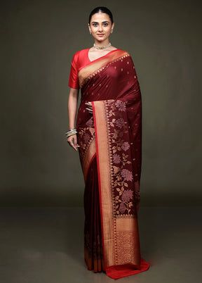 Maroon Dupion Silk Saree With Blouse Piece