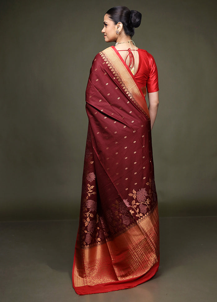 Maroon Dupion Silk Saree With Blouse Piece