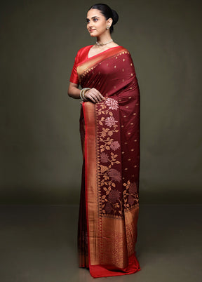 Maroon Dupion Silk Saree With Blouse Piece