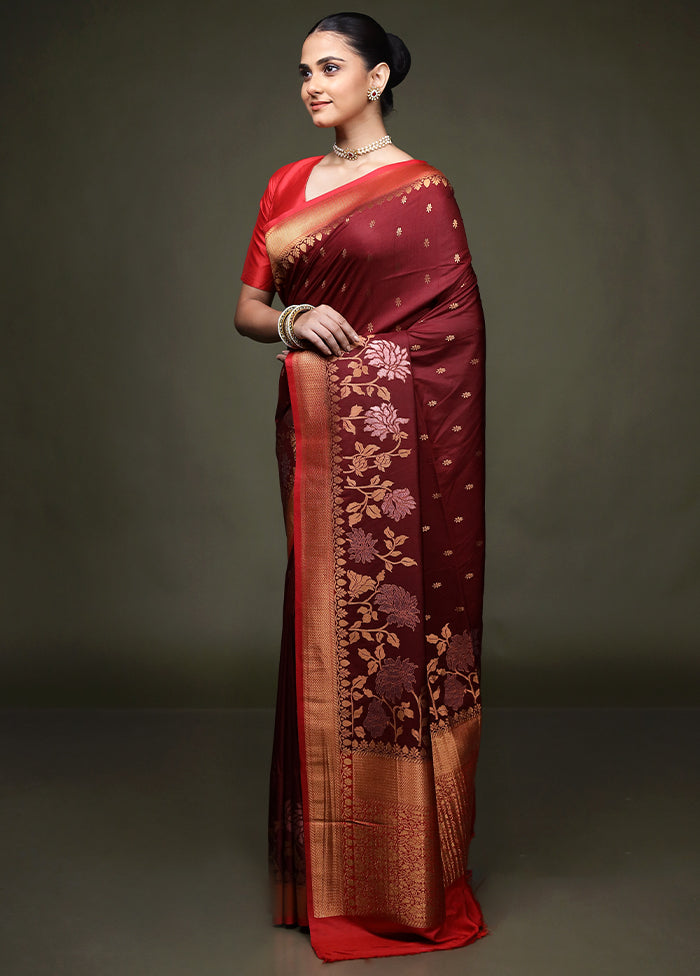 Maroon Dupion Silk Saree With Blouse Piece