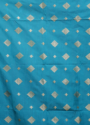 Blue Dupion Silk Saree With Blouse Piece