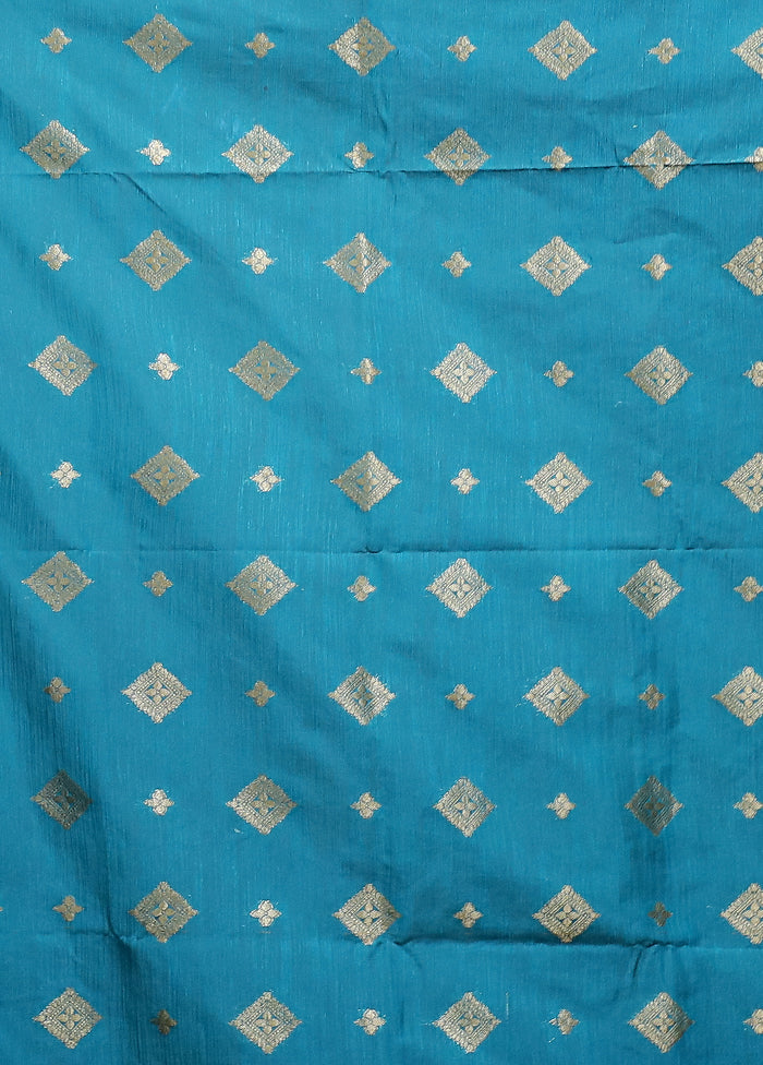 Blue Dupion Silk Saree With Blouse Piece