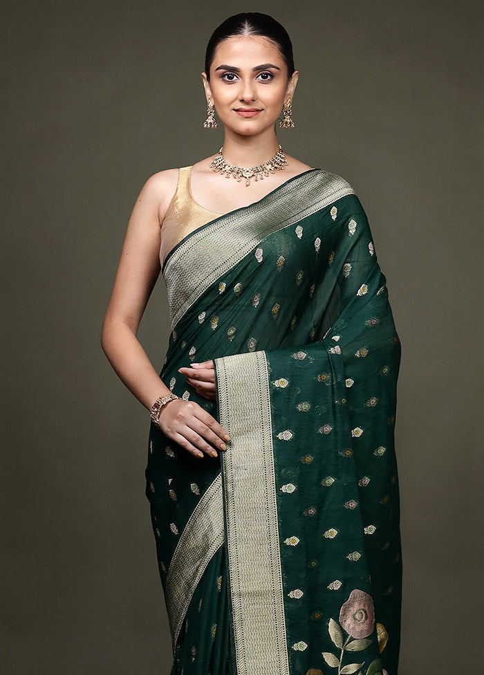 Green Dupion Silk Saree With Blouse Piece