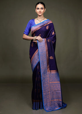 Blue Dupion Silk Saree With Blouse Piece