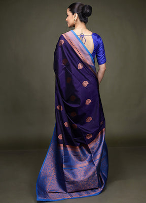 Blue Dupion Silk Saree With Blouse Piece