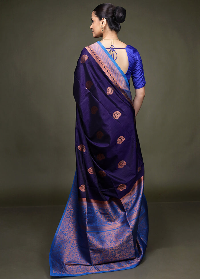 Blue Dupion Silk Saree With Blouse Piece