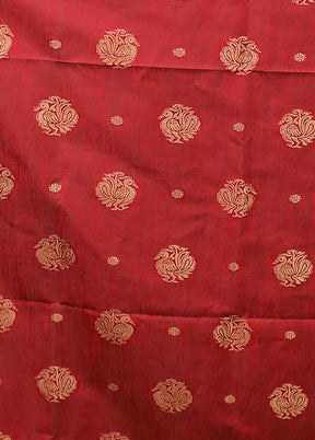 Red Dupion Silk Saree With Blouse Piece