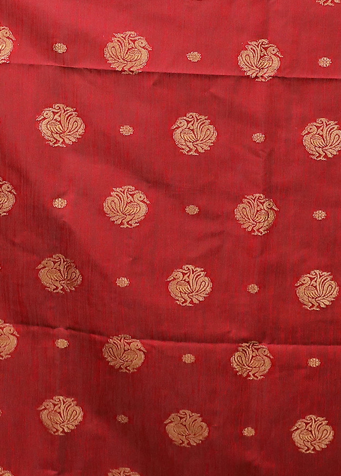 Red Dupion Silk Saree With Blouse Piece
