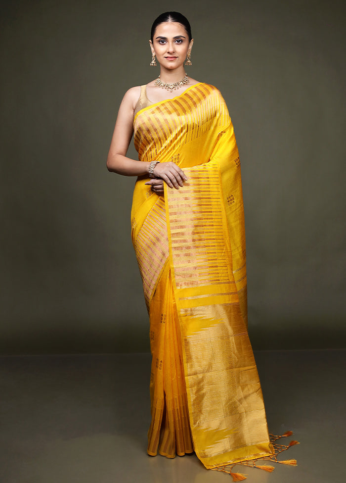 Yellow Dupion Silk Saree With Blouse Piece