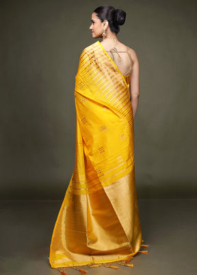 Yellow Dupion Silk Saree With Blouse Piece