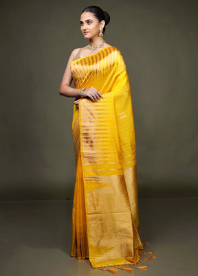 Yellow Dupion Silk Saree With Blouse Piece