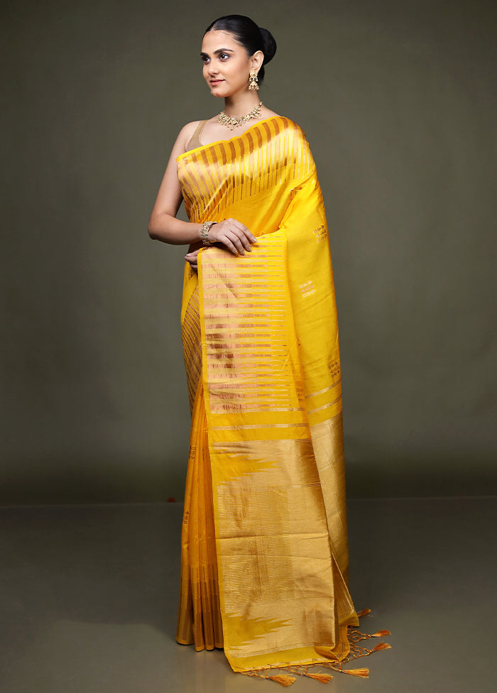 Yellow Dupion Silk Saree With Blouse Piece