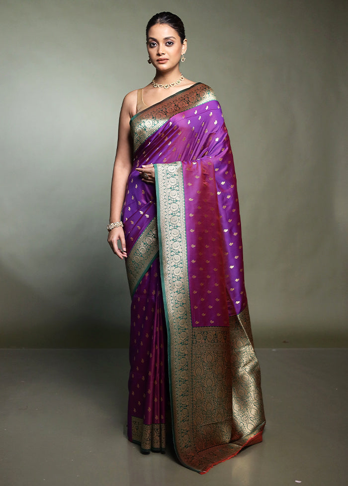 Purple Dupion Silk Saree With Blouse Piece