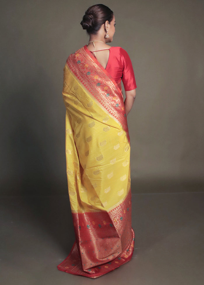 Yellow Dupion Silk Saree With Blouse Piece